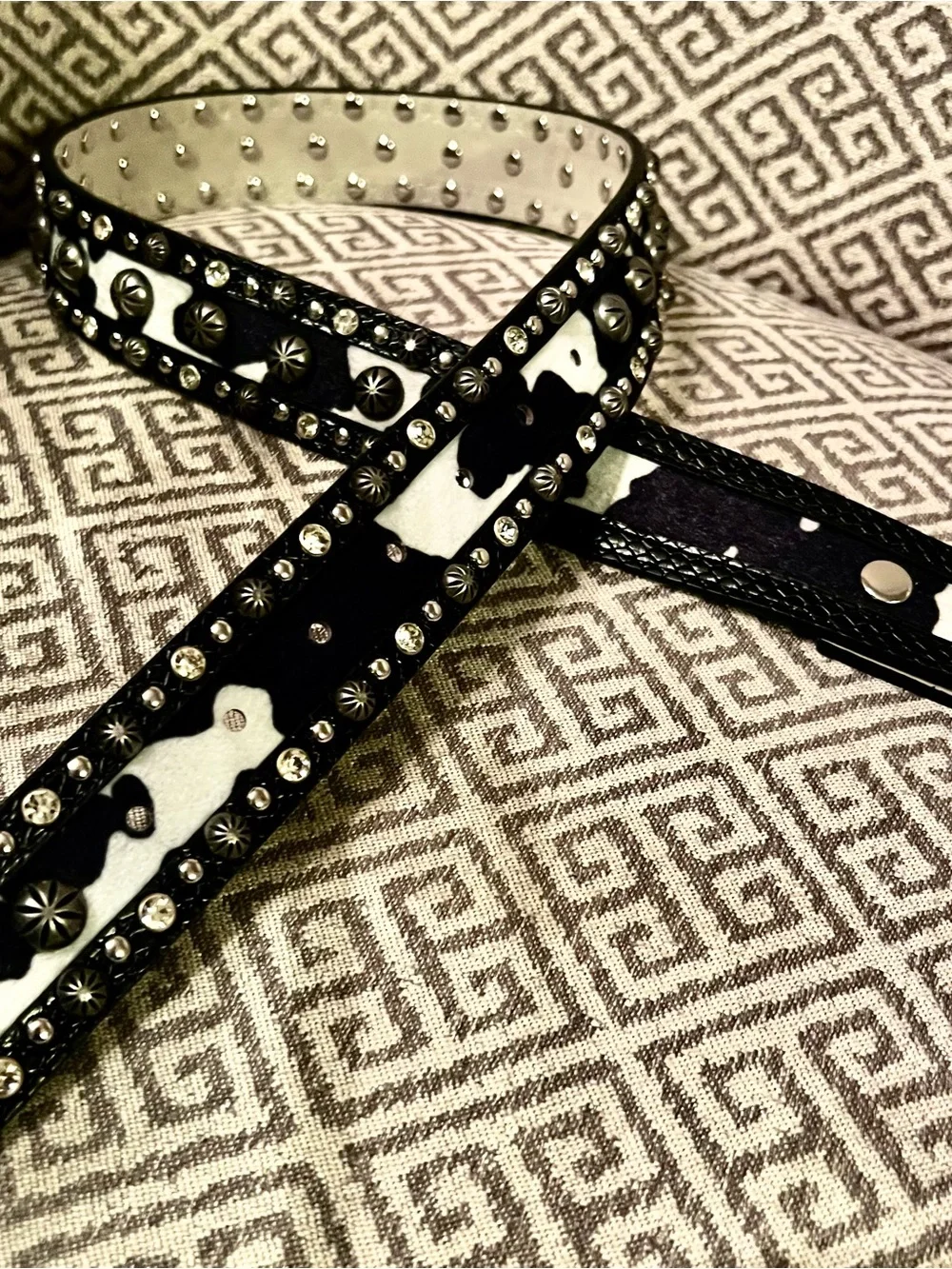 NEW Haute Hippie Black and White Studded Leather Belt with Crystal Buckle.